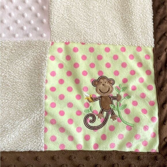 miniville Layette Monkey Dot Plush Sherpa Textured Minky Baby Blanket Lovey - Picture 6 of 12